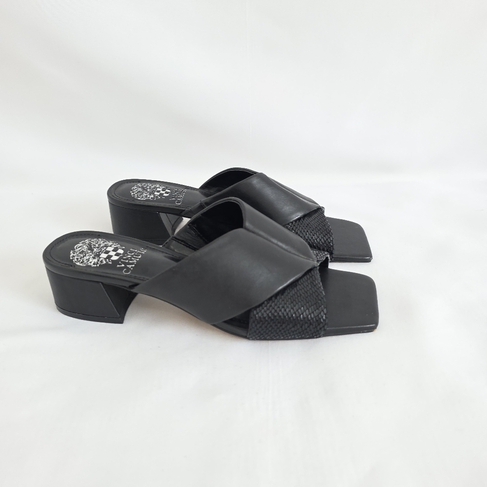 Vince Camuto Seedanta Leather Block Heel Black Slide Sandals - Picture 6 of 6